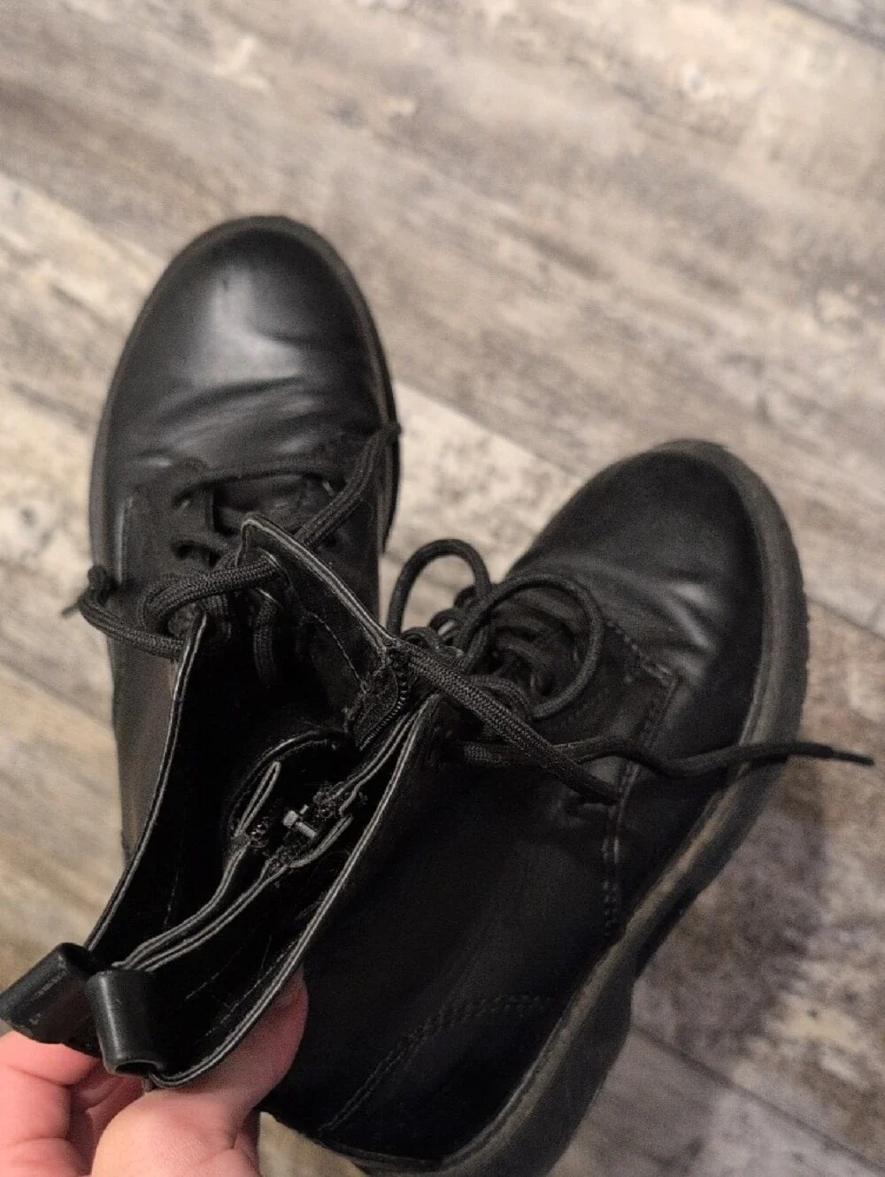 Kid's Black Lace-Up Leather Boots